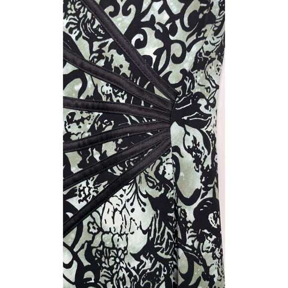 Connected Apparel Paisley Y2K Midi Shift Dress Floral Green Black Women's Size 6 - Picture 5 of 12